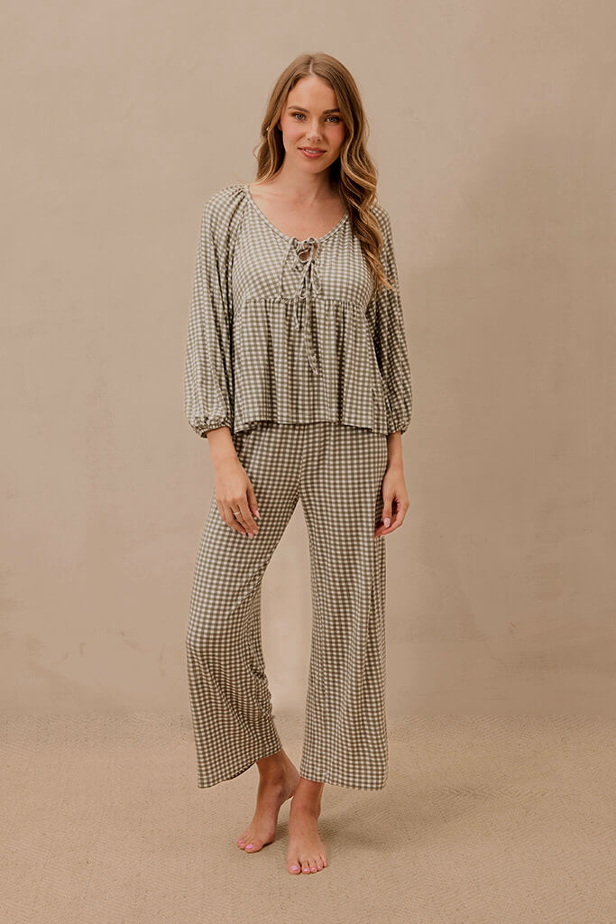Green Gingham Pajamas Women | Long-Sleeve Gingham Pajama Set