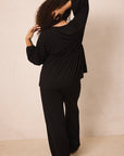 Black Tie-Top Long-Sleeve Women’s Sleep Set