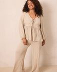 Flax Tie-Top Long-Sleeve Women’s Sleep Set