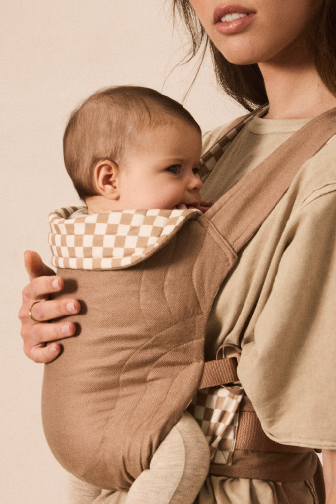 Almondine Chequer Soft Buckle Carrier | Brown | Checker | Linen