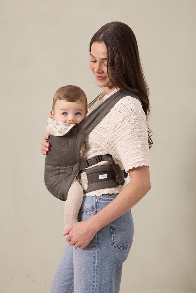 Charcoal Toile Soft Buckle Carrier | Grey | Linen Exterior