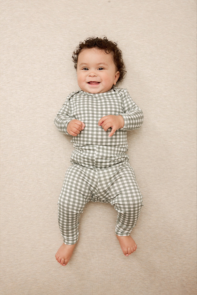 infant summer pajamas Gingham Baby Pajamas | Green Gingham Baby Sleep Set
