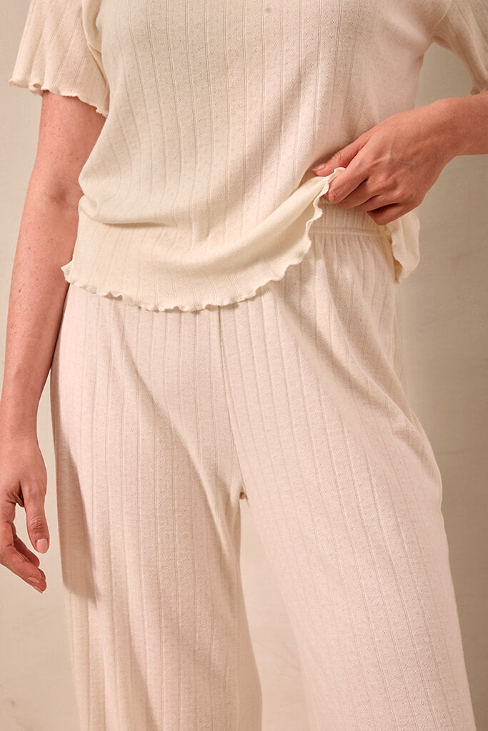 Cream Pointelle Short-Sleeve Women’s Sleep Set