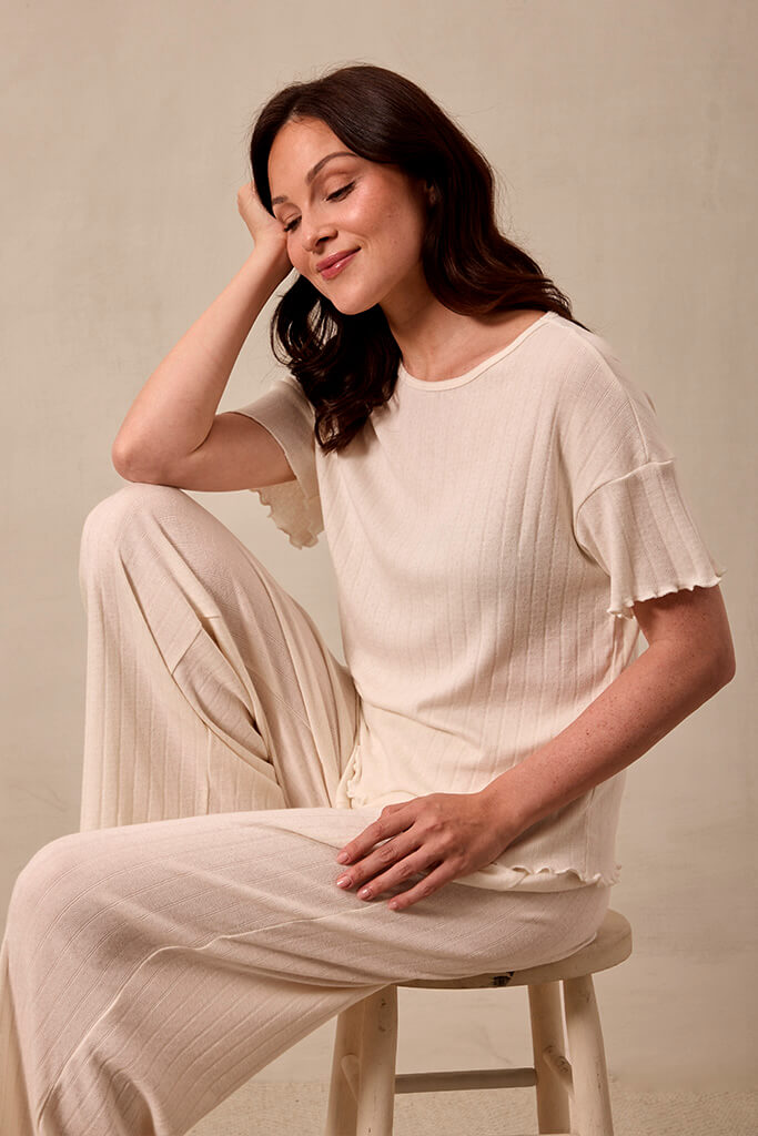 Cream Pointelle Short-Sleeve Women’s Sleep Set