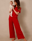 Red Pointelle Short-Sleeve Women’s Sleep Set