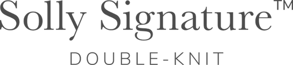 Solly Signature Double-Knit logo in black text on a white background