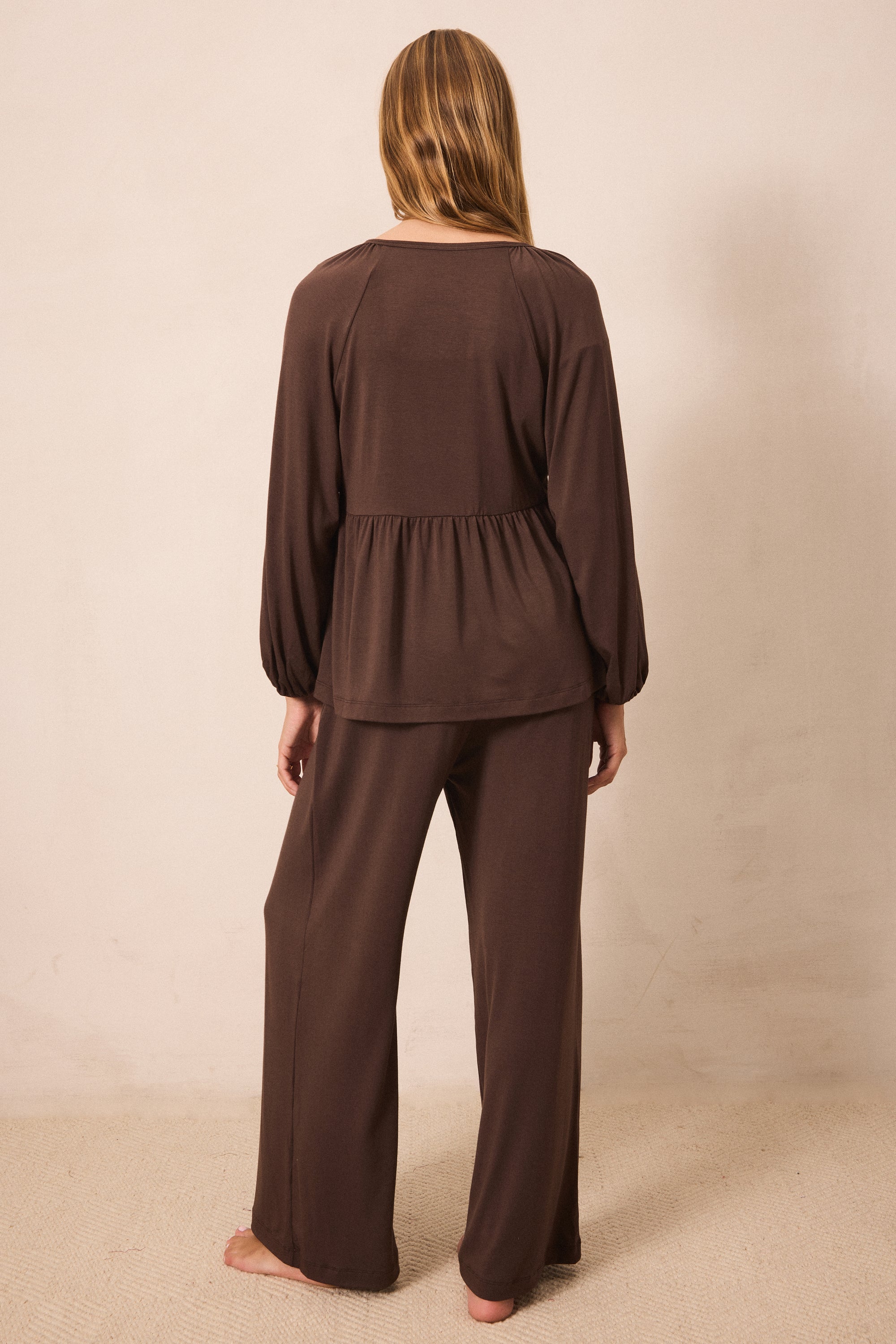 Cacao Tie-Top Long-Sleeve Women’s Sleep Set