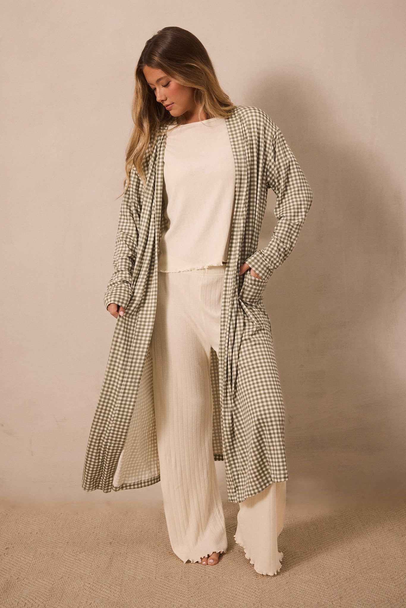 Green Gingham Robe | Green | TENCEL™ Modal and spandex blend