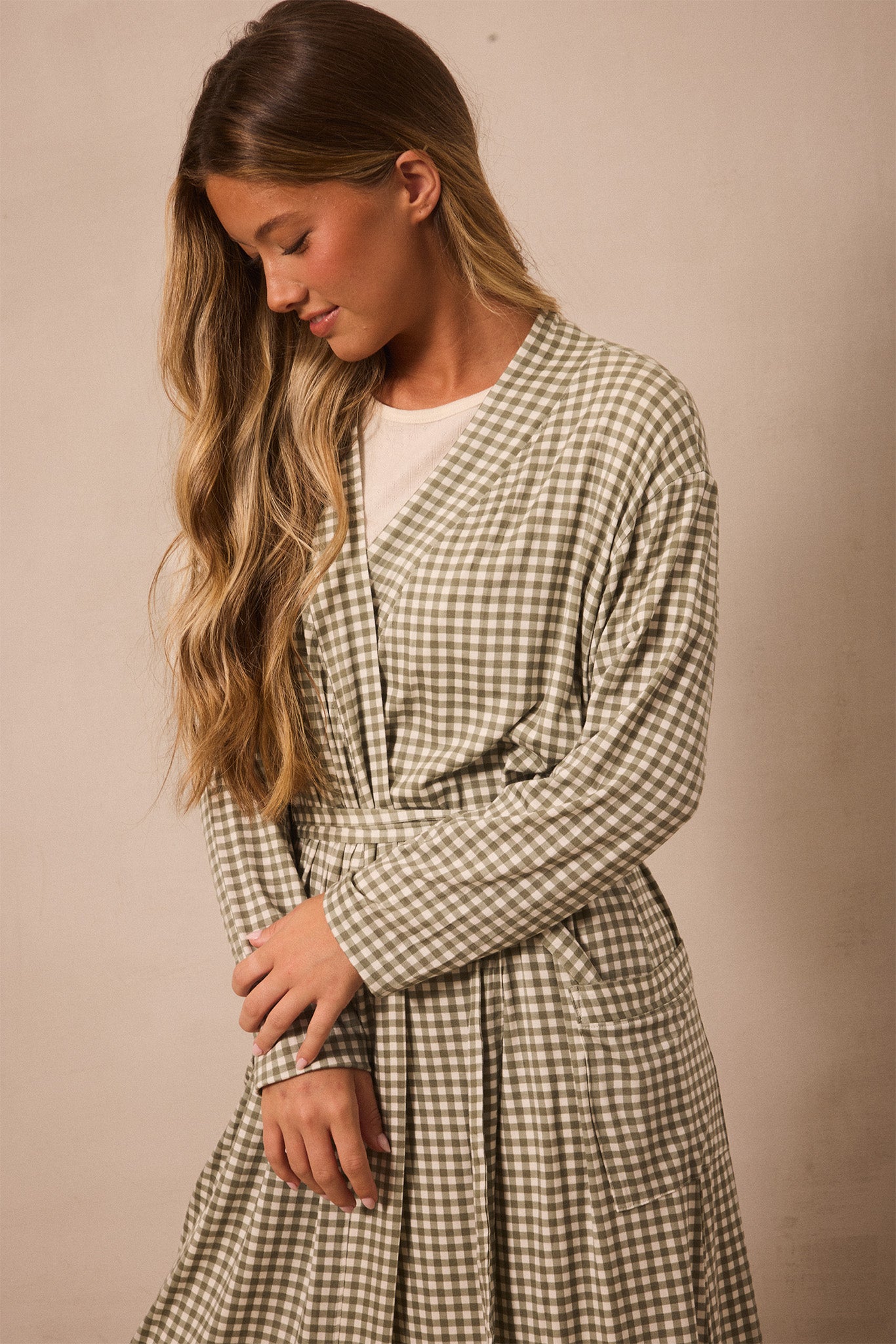 Green Gingham Robe | Green | TENCEL™ Modal and spandex blend