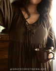 Cacao Tie-Top Long-Sleeve Women’s Sleep Set