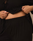Black Tie-Top Long-Sleeve Women’s Sleep Set
