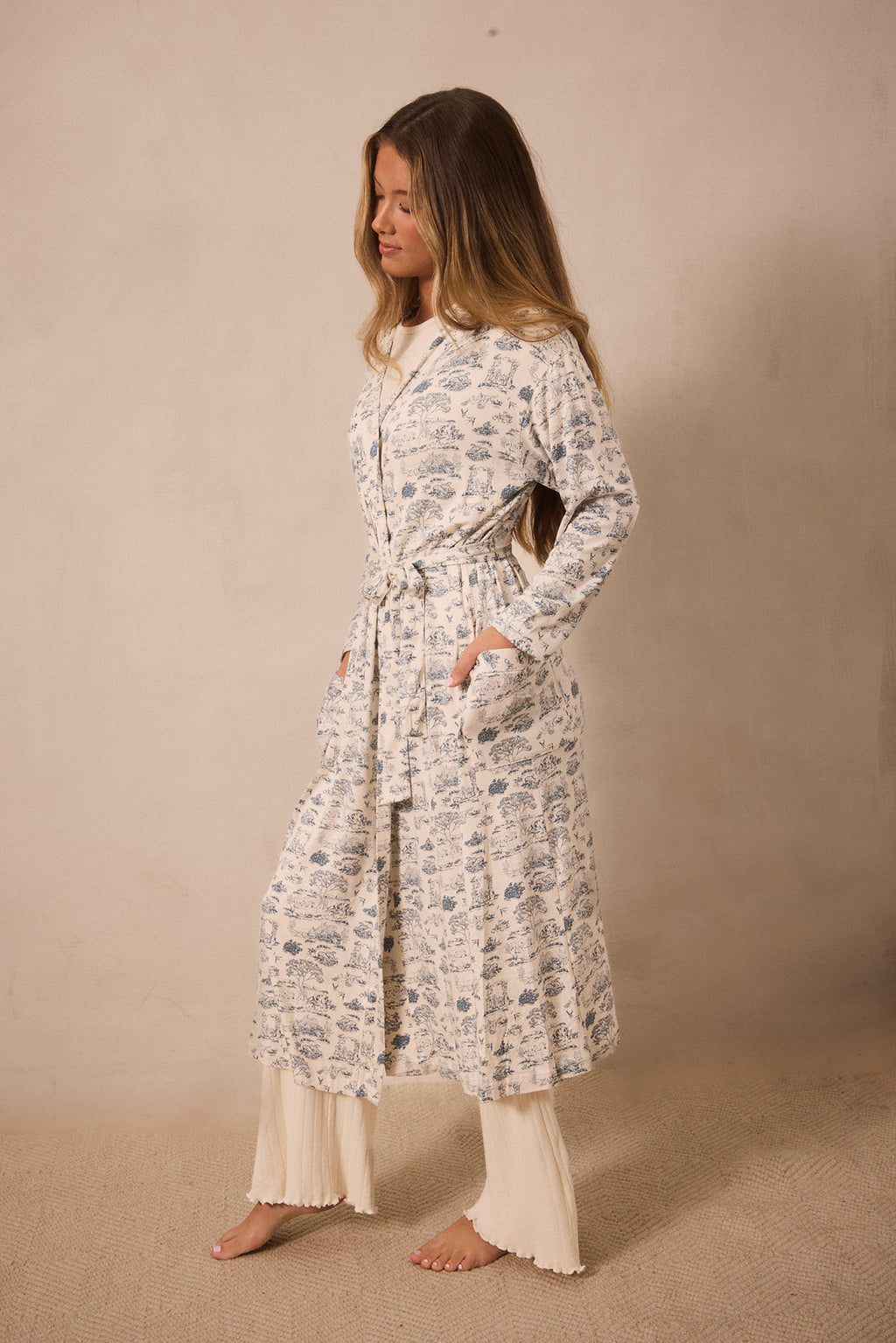 Pottery Robe Blue Bleu Toile Robe | Blue | TENCEL™ Modal and spandex blend | Postpartum ...