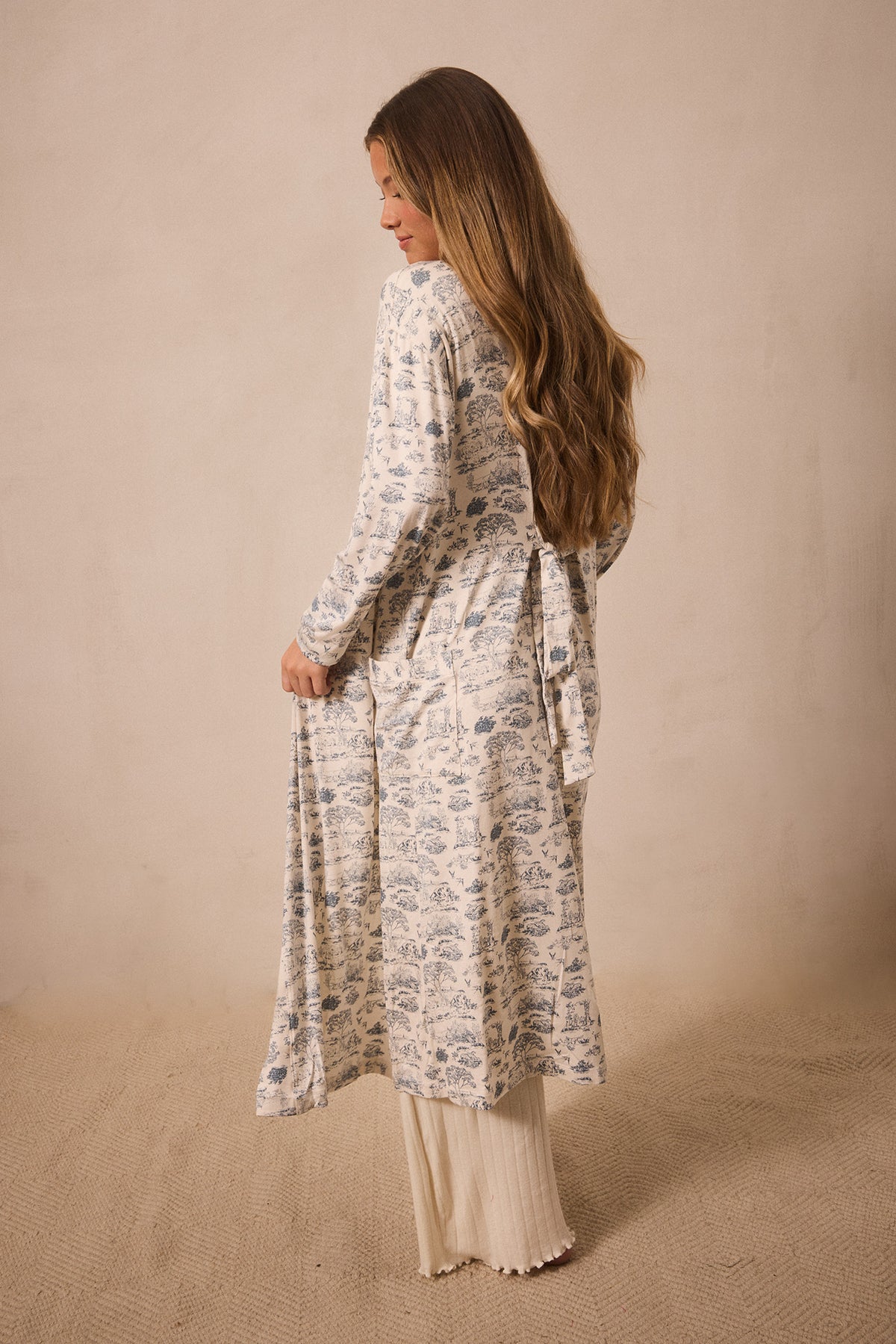 Blue Patterned Robe Bleu Toile Robe | Blue | TENCEL™ Modal and spandex blend | Postpartum ...