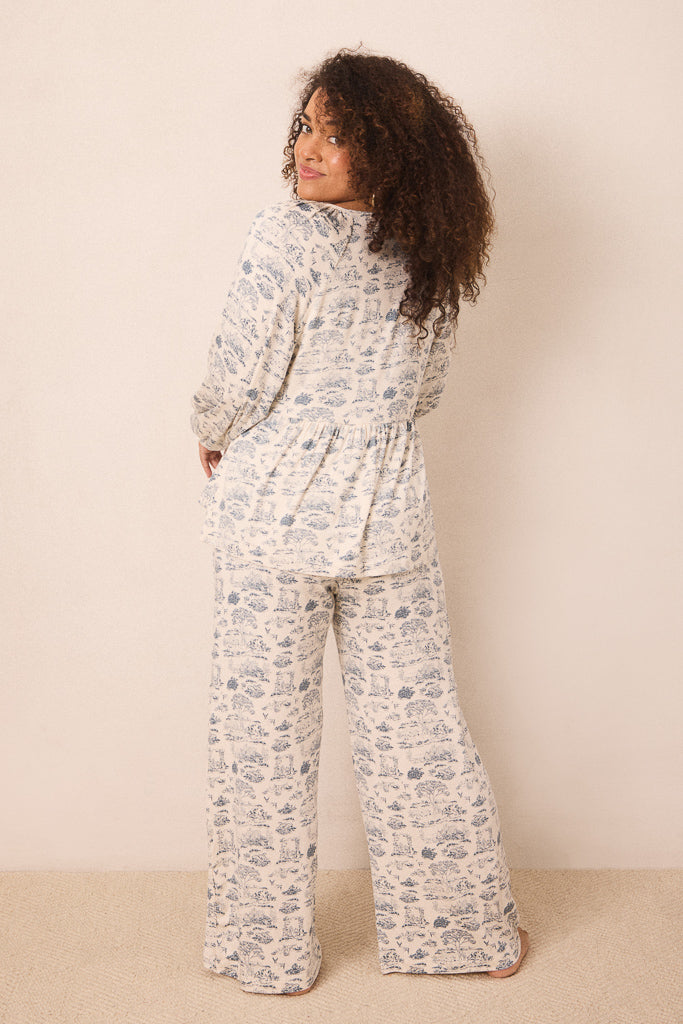 Bleu Toile Tie-Top Long-Sleeve Women’s Sleep Set