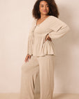 Flax Tie-Top Long-Sleeve Women’s Sleep Set