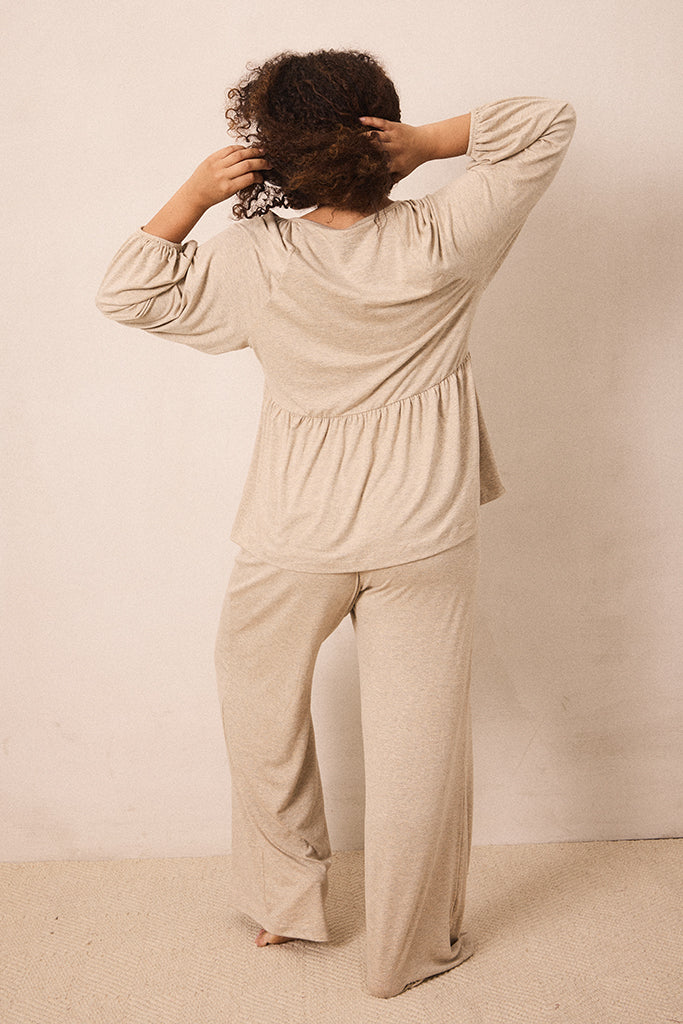 Flax Tie-Top Long-Sleeve Women’s Sleep Set