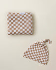 Almondine Chequer Swaddle + Hat Set