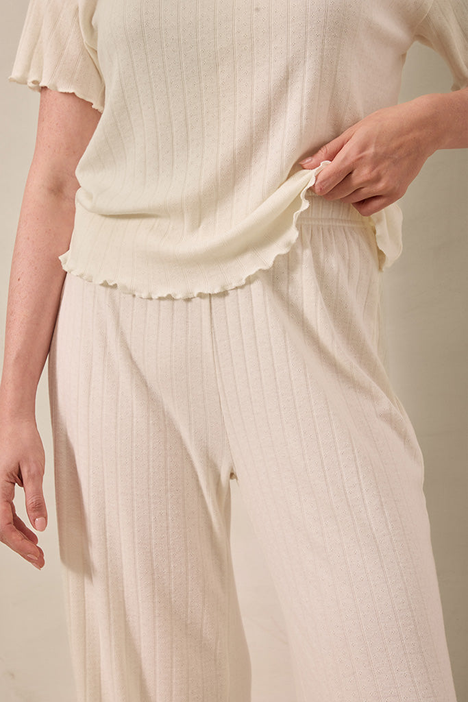 Cream Pointelle Short-Sleeve Women’s Sleep Set