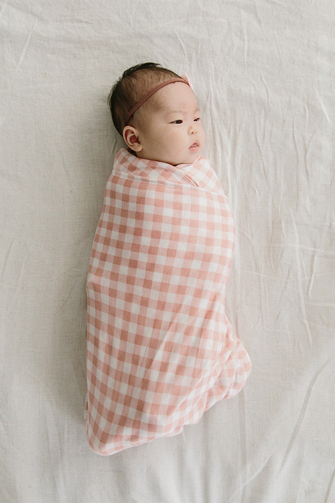 Rosebud Gingham Swaddle + Hat Set